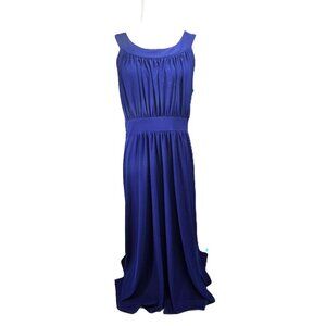 Haani Navy Blue Long Maxi Pleated Jersey Knit Formal Dress